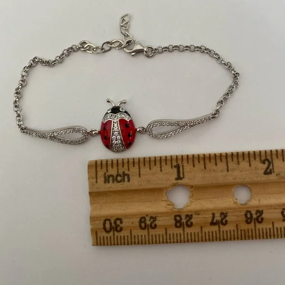 🐞 925 Silver ladybug cz stones bracelet 🐞